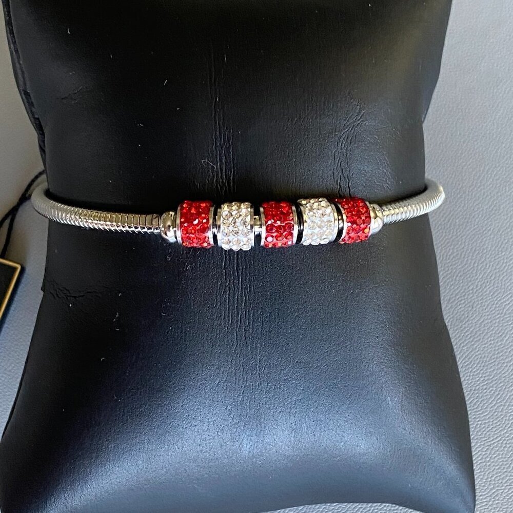 FAC Silver Tone Red & Clear Crystal Bracelet NWT​​​​